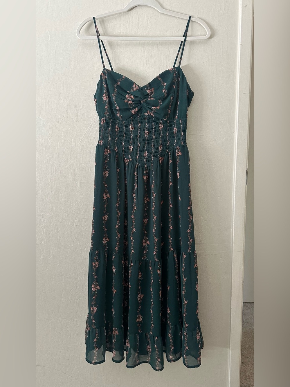 Trixxi Dark Teal Floral Midi Dress with Pink Accents